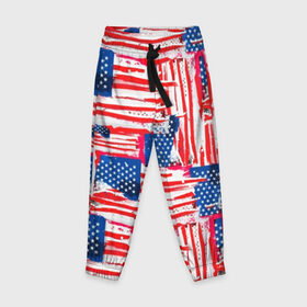 Детские брюки 3D с принтом Флаг США Американский стиль в Петрозаводске, 100% полиэстер | манжеты по низу, эластичный пояс регулируется шнурком, по бокам два кармана без застежек, внутренняя часть кармана из мелкой сетки | 