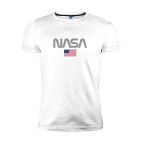 Мужская футболка премиум с принтом Nasa USA в Петрозаводске, 92% хлопок, 8% лайкра | приталенный силуэт, круглый вырез ворота, длина до линии бедра, короткий рукав | nasa | space | usa | звезды | космос | наса | планеты