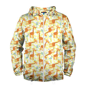 Мужская ветровка 3D с принтом Жирафики в Петрозаводске, 100% полиэстер | подол и капюшон оформлены резинкой с фиксаторами, два кармана без застежек по бокам, один потайной карман на груди | giraffe | pattern | животные | жираф | паттерн | текстура