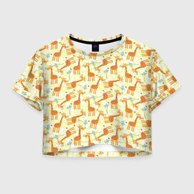 Женская футболка Cropp-top с принтом Жирафики в Петрозаводске, 100% полиэстер | круглая горловина, длина футболки до линии талии, рукава с отворотами | Тематика изображения на принте: giraffe | pattern | животные | жираф | паттерн | текстура