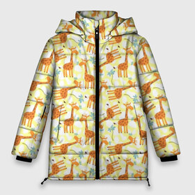 Женская зимняя куртка 3D с принтом Жирафики в Петрозаводске, верх — 100% полиэстер; подкладка — 100% полиэстер; утеплитель — 100% полиэстер | длина ниже бедра, силуэт Оверсайз. Есть воротник-стойка, отстегивающийся капюшон и ветрозащитная планка. 

Боковые карманы с листочкой на кнопках и внутренний карман на молнии | giraffe | pattern | животные | жираф | паттерн | текстура