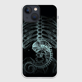 Чехол для iPhone 13 mini с принтом Чужой на Рентгене в Петрозаводске,  |  | Тематика изображения на принте: alien | больница | больной | внутренний мир | врач | клиника | кости | пациент | ребра | рентген | скелет | снимок | хищник