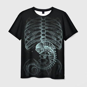 Мужская футболка 3D с принтом Чужой на Рентгене  в Петрозаводске, 100% полиэфир | прямой крой, круглый вырез горловины, длина до линии бедер | alien | больница | больной | внутренний мир | врач | клиника | кости | пациент | ребра | рентген | скелет | снимок | хищник