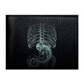 Обложка для студенческого билета с принтом Чужой на Рентгене в Петрозаводске, натуральная кожа | Размер: 11*8 см; Печать на всей внешней стороне | Тематика изображения на принте: alien | больница | больной | внутренний мир | врач | клиника | кости | пациент | ребра | рентген | скелет | снимок | хищник