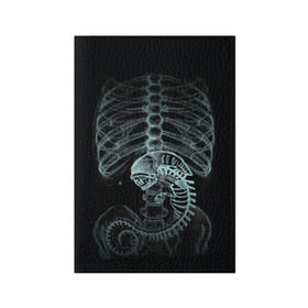 Обложка для паспорта матовая кожа с принтом Чужой на Рентгене  в Петрозаводске, натуральная матовая кожа | размер 19,3 х 13,7 см; прозрачные пластиковые крепления | alien | больница | больной | внутренний мир | врач | клиника | кости | пациент | ребра | рентген | скелет | снимок | хищник