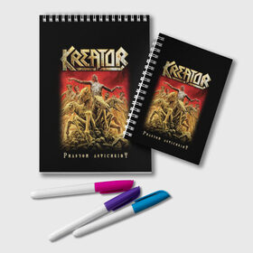 Блокнот с принтом Kreator в Петрозаводске, 100% бумага | 48 листов, плотность листов — 60 г/м2, плотность картонной обложки — 250 г/м2. Листы скреплены удобной пружинной спиралью. Цвет линий — светло-серый
 | Тематика изображения на принте: kreator | metal | готик метал | группы | дэт метала | индастриал метал | метал | музыка | рок | трэш метал