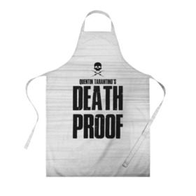 Фартук 3D с принтом Death Proof в Петрозаводске, 100% полиэстер | общий размер — 65 х 85 см, ширина нагрудника — 26 см, горловина — 53 см, длина завязок — 54 см, общий обхват в поясе — 173 см. Принт на завязках и на горловине наносится с двух сторон, на основной части фартука — только с внешней стороны | Тематика изображения на принте: death proof | quentin | tarantino | квентин тарантино | тарантино