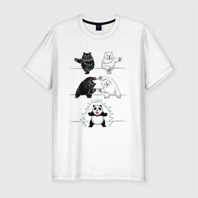 Мужская футболка премиум с принтом Панда превращение в Петрозаводске, 92% хлопок, 8% лайкра | приталенный силуэт, круглый вырез ворота, длина до линии бедра, короткий рукав | 