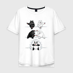 Мужская футболка хлопок Oversize с принтом Панда превращение в Петрозаводске, 100% хлопок | свободный крой, круглый ворот, “спинка” длиннее передней части | 