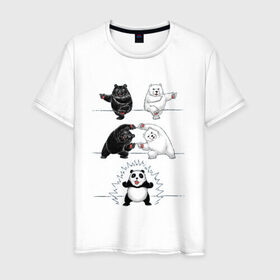 Мужская футболка хлопок с принтом Панда превращение в Петрозаводске, 100% хлопок | прямой крой, круглый вырез горловины, длина до линии бедер, слегка спущенное плечо. | 