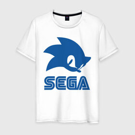 Мужская футболка хлопок с принтом Sonic Sega в Петрозаводске, 100% хлопок | прямой крой, круглый вырез горловины, длина до линии бедер, слегка спущенное плечо. | sega | sonic | еж соник | сега | соник