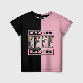 Детская футболка 3D с принтом BlackPink  в Петрозаводске, 100% гипоаллергенный полиэфир | прямой крой, круглый вырез горловины, длина до линии бедер, чуть спущенное плечо, ткань немного тянется | black | blackpink | chae | jennie | jisoo | k pop | kim | lalisa | lisa | manoban | park | pink | rose | young | дженни | джису | ён | ким | лалиса | лиса | манобан | пак | розэ | че