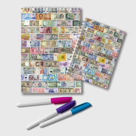 Блокнот с принтом Деньги мира в Петрозаводске, 100% бумага | 48 листов, плотность листов — 60 г/м2, плотность картонной обложки — 250 г/м2. Листы скреплены удобной пружинной спиралью. Цвет линий — светло-серый
 | chf | eur | gbp | jpy | usd | баксы | банкноты | валюта | доллар | евро | купюры | паунд | рубль. | свисси | финансы | фунт стерлингов | швейцарский франк | японская йена