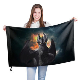 Флаг 3D с принтом Night Fury в Петрозаводске, 100% полиэстер | плотность ткани — 95 г/м2, размер — 67 х 109 см. Принт наносится с одной стороны | how to train your dragon | night fury | беззубик | дракон | как приручить дракона | ночная фурия