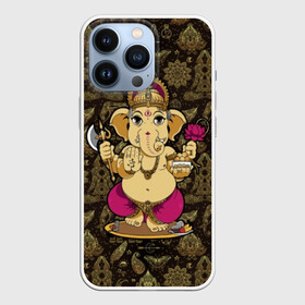 Чехол для iPhone 13 Pro с принтом Ganesha в Петрозаводске,  |  | animal | ax | crown | decoration | elephant | ethnic | flower | food | god | gold | hands | hold | india | lily | mouse | благополучие | бог | божество | ганеша | держит | еда | животное | золото | индия | индуизм | корона | лилия | м | много | мудрость |