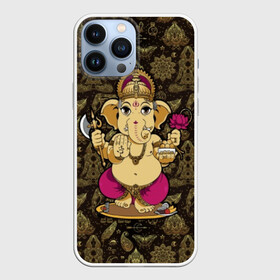 Чехол для iPhone 13 Pro Max с принтом Ganesha в Петрозаводске,  |  | animal | ax | crown | decoration | elephant | ethnic | flower | food | god | gold | hands | hold | india | lily | mouse | благополучие | бог | божество | ганеша | держит | еда | животное | золото | индия | индуизм | корона | лилия | м | много | мудрость |