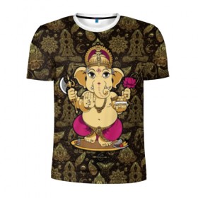 Мужская футболка 3D спортивная с принтом Ganesha в Петрозаводске, 100% полиэстер с улучшенными характеристиками | приталенный силуэт, круглая горловина, широкие плечи, сужается к линии бедра | Тематика изображения на принте: animal | ax | crown | decoration | elephant | ethnic | flower | food | god | gold | hands | hold | india | lily | mouse | благополучие | бог | божество | ганеша | держит | еда | животное | золото | индия | индуизм | корона | лилия | м | много | мудрость |