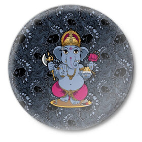 Значок с принтом Ganesha в Петрозаводске,  металл | круглая форма, металлическая застежка в виде булавки | Тематика изображения на принте: 