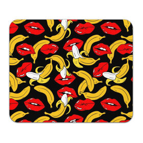 Коврик прямоугольный с принтом Губы и бананы в Петрозаводске, натуральный каучук | размер 230 х 185 мм; запечатка лицевой стороны | Тематика изображения на принте: background | bananas | black | drawing | erotic | food | fruit | lips | red | womens | бананы | губы | еда | женские | красные | рисунок | фон | фрукты | черный