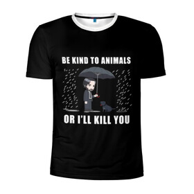 Мужская футболка 3D спортивная с принтом Be Kind to Animals в Петрозаводске, 100% полиэстер с улучшенными характеристиками | приталенный силуэт, круглая горловина, широкие плечи, сужается к линии бедра | be kind to animals | cinema | dog | dogs | john wick | keanu reeves | джон уик | животные | пес | собака