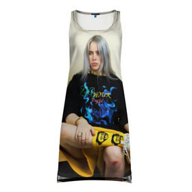 Платье-майка 3D с принтом Billie Eilish в Петрозаводске, 100% полиэстер | полуприлегающий силуэт, широкие бретели, круглый вырез горловины, удлиненный подол сзади. | bad guy | bellyache | billie eilish | bury a friend | ocean eyes | when we all fall asleep where do we go | билли айлиш | музыка | певица