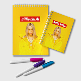 Блокнот с принтом Billie Eilish в Петрозаводске, 100% бумага | 48 листов, плотность листов — 60 г/м2, плотность картонной обложки — 250 г/м2. Листы скреплены удобной пружинной спиралью. Цвет линий — светло-серый
 | bad guy | bellyache | billie eilish | bury a friend | ocean eyes | when we all fall asleep where do we go | билли айлиш | музыка | певица