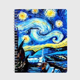 Тетрадь с принтом Звездная ночь Ван Гог в Петрозаводске, 100% бумага | 48 листов, плотность листов — 60 г/м2, плотность картонной обложки — 250 г/м2. Листы скреплены сбоку удобной пружинной спиралью. Уголки страниц и обложки скругленные. Цвет линий — светло-серый
 | Тематика изображения на принте: impressionism | night | sky | stars | van gogh | ван гог | живопись | звездная ночь | звезды | импрессионизм | искусство | краски | небо | ночь | рисунок