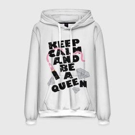 Мужская толстовка 3D с принтом Keep calm and be a queen в Петрозаводске, 100% полиэстер | двухслойный капюшон со шнурком для регулировки, мягкие манжеты на рукавах и по низу толстовки, спереди карман-кенгуру с мягким внутренним слоем. | appeal | be | diamonds | faceted | font | inscription | keep calm | motto | pink | precious | princess | queen | slogan | stones | text | алмазы | блеск | бриллианты | будь | губн | девиз | драгоценные | камни | королева | лозунг | надпись | помада | приз