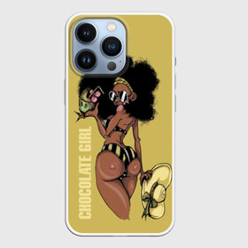 Чехол для iPhone 13 Pro с принтом Chocolate girl в Петрозаводске,  |  | africa | african | beautiful | big | black | chocolate | cocktail | exotic | girl | hat | look | round | slim | sunny | turn | африка | большие | взгляд | девушка | держит | коктейль | красивая | круглы | купальник | надпись | очки | полосатый |