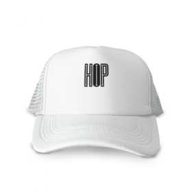 Кепка тракер с сеткой с принтом HIP-HOP в Петрозаводске, трикотажное полотно; задняя часть — сетка | длинный козырек, универсальный размер, пластиковая застежка | hip hop | logo | music | rap | лого | музыка | реп | хип хоп