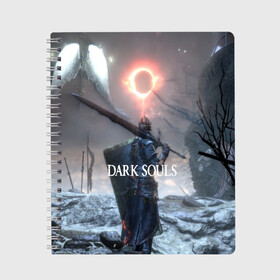 Тетрадь с принтом DARK SOULS в Петрозаводске, 100% бумага | 48 листов, плотность листов — 60 г/м2, плотность картонной обложки — 250 г/м2. Листы скреплены сбоку удобной пружинной спиралью. Уголки страниц и обложки скругленные. Цвет линий — светло-серый
 | Тематика изображения на принте: art | artwork | crown | dark soul | dark souls iii | death | digital art | embers | fanatsy | fire | flames | game | mask | skeletons | воин | минимализм | рыцарь | тёмные души