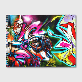 Альбом для рисования с принтом Боевое граффити в Петрозаводске, 100% бумага
 | матовая бумага, плотность 200 мг. | felipe pantone | grafiti | paint | street art | urban | город | граффити | искусство | кирпичи | краски | рисунки | стена | улицы | уличное искусство