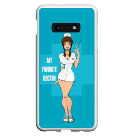 Чехол для Samsung S10E с принтом Sexy nurse в Петрозаводске, Силикон | Область печати: задняя сторона чехла, без боковых панелей | beautiful | brunette | eyes | figure | girl | green | holding | holiday | legs | long | medical | medicine | nurse | perfect | short | straight | worker | брюнетка | глаза | девушка | держит | длинные | зелёные | идеальная | короткий | красивая | медицина