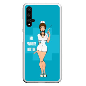 Чехол для Honor 20 с принтом Sexy nurse в Петрозаводске, Силикон | Область печати: задняя сторона чехла, без боковых панелей | beautiful | brunette | eyes | figure | girl | green | holding | holiday | legs | long | medical | medicine | nurse | perfect | short | straight | worker | брюнетка | глаза | девушка | держит | длинные | зелёные | идеальная | короткий | красивая | медицина