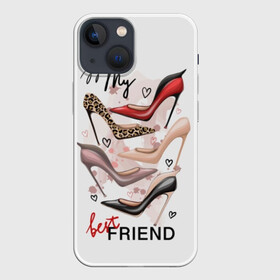 Чехол для iPhone 13 mini с принтом My best friends в Петрозаводске,  |  | art | best | black | drops | fashion | font | friends | hearts | high | inscription | leather | leopard | model | my | red | shoes | text | бежевый | высокий | друзья | женские | искусство | каблук | капли | кляксы | кожа | красный | леопардовый | лучшие 