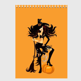 Скетчбук с принтом Ведьма с метлой в Петрозаводске, 100% бумага
 | 48 листов, плотность листов — 100 г/м2, плотность картонной обложки — 250 г/м2. Листы скреплены сверху удобной пружинной спиралью | beautiful | black | broom | cute | girl | hair | halloween | hat | holds | holiday | long | pumpkin | shaggy | smile | stands | witch | young | ведьма | волосы | девушка | держит | длинные | красивая | метла | милая | молодая | праздник | тыква