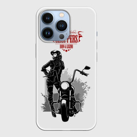 Чехол для iPhone 13 Pro с принтом Choppers в Петрозаводске,  |  | beautiful | black | choppers | emblem | font | girl | helmet | inscription | leather | motorcycle | rider | spl | spots | stars | woman | young | брызги | девушка | женщина | звезды | кожа | комбинезон | красивая | молодая | мотоцикл | мотоциклистка | над