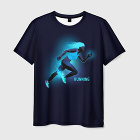 Мужская футболка 3D с принтом RUNNING NEON  в Петрозаводске, 100% полиэфир | прямой крой, круглый вырез горловины, длина до линии бедер | Тематика изображения на принте: girl | neon | running | sport | бег | девушка | неон | неоновый | спорт