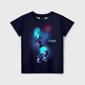 Детская футболка 3D с принтом TENNIS NEON в Петрозаводске, 100% гипоаллергенный полиэфир | прямой крой, круглый вырез горловины, длина до линии бедер, чуть спущенное плечо, ткань немного тянется | neon | sport | tennis | неон | неоновый | спорт | спортсмен | теннис