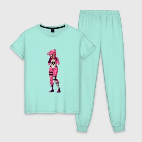 Женская пижама хлопок с принтом Fortnite girl в Петрозаводске, 100% хлопок | брюки и футболка прямого кроя, без карманов, на брюках мягкая резинка на поясе и по низу штанин | 