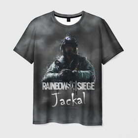 Мужская футболка 3D с принтом Jackal : Rainbow Six в Петрозаводске, 100% полиэфир | прямой крой, круглый вырез горловины, длина до линии бедер | gameplay | mozzie | pvp | r6 | r6s | siege | герой | дым | огонь | осада | пламя | радуга | снайпер | сражения | туман | шутер