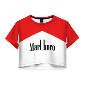 Женская футболка 3D укороченная с принтом Мальборо в Петрозаводске, 100% полиэстер | круглая горловина, длина футболки до линии талии, рукава с отворотами | Тематика изображения на принте: marlboro | мальборо | мода