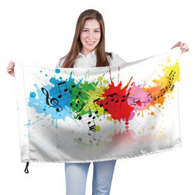 Флаг 3D с принтом Ноты color в Петрозаводске, 100% полиэстер | плотность ткани — 95 г/м2, размер — 67 х 109 см. Принт наносится с одной стороны | music | абстракция | книга | листы | музыка | музыкальный | ноты | произведение | страница | тетрадь