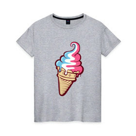 Женская футболка хлопок с принтом Ice Cream в Петрозаводске, 100% хлопок | прямой крой, круглый вырез горловины, длина до линии бедер, слегка спущенное плечо | ice cream | мороженное | прикольный принт | принт футболка | рожок мороженного | футболка с принтом