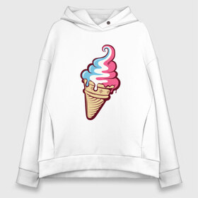 Женское худи Oversize хлопок с принтом Ice Cream в Петрозаводске, френч-терри — 70% хлопок, 30% полиэстер. Мягкий теплый начес внутри —100% хлопок | боковые карманы, эластичные манжеты и нижняя кромка, капюшон на магнитной кнопке | ice cream | мороженное | прикольный принт | принт футболка | рожок мороженного | футболка с принтом