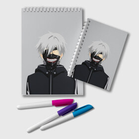 Блокнот с принтом Kaneki Ken в Петрозаводске, 100% бумага | 48 листов, плотность листов — 60 г/м2, плотность картонной обложки — 250 г/м2. Листы скреплены удобной пружинной спиралью. Цвет линий — светло-серый
 | Тематика изображения на принте: ghoul | kaneki | ken | tokyo | гуль | канеки | кен | токийский