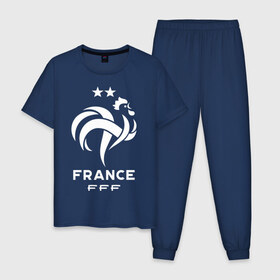 Мужская пижама хлопок с принтом Сборная Франции в Петрозаводске, 100% хлопок | брюки и футболка прямого кроя, без карманов, на брюках мягкая резинка на поясе и по низу штанин
 | fff | france | les bleus | les tricolores | сборная франции | сборная франции по футболу | форма | франузская | франузская сборная | франция | французы