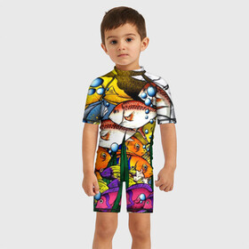 Детский купальный костюм 3D с принтом РЫБЫ в Петрозаводске, Полиэстер 85%, Спандекс 15% | застежка на молнии на спине | fish | аква | аквариум | вода | кораллы | море | океан | ракушки | рыбки | рыбы