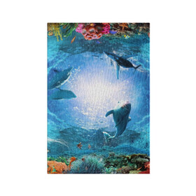 Обложка для паспорта матовая кожа с принтом Дельфины в Петрозаводске, натуральная матовая кожа | размер 19,3 х 13,7 см; прозрачные пластиковые крепления | fish | аква | аквариум | вода | кораллы | море | океан | ракушки | рыбки | рыбы