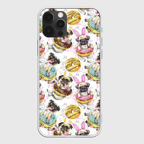 Чехол для iPhone 12 Pro Max с принтом Мопсы с пончиками в Петрозаводске, Силикон |  | акварель | брызги | еда | заячьи | искусство | капли | карнавал | кляксы | мопсы | очки | пончики | порода | розовые | сладость | собаки | узор | уши